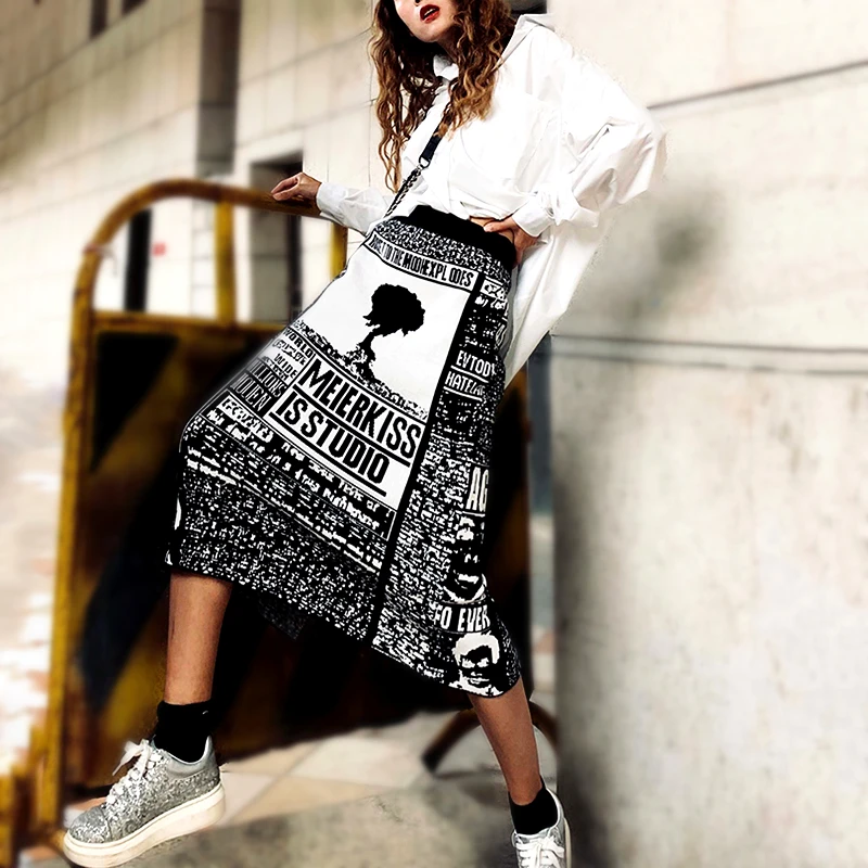 Весенне-осенняя юбка в готическом стиле, женская модная уличная одежда в стиле Харадзюку, повседневная женская одежда с эластичной резинкой на талии, вязаная юбка SL003