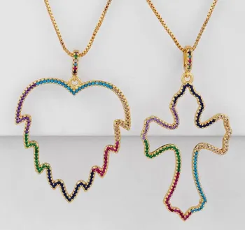 

cross heart multicolor micro pave cz zircon cubic zirconia necklace copper Clavicle gold plated Snake Chain Choker Pendant 3f2d