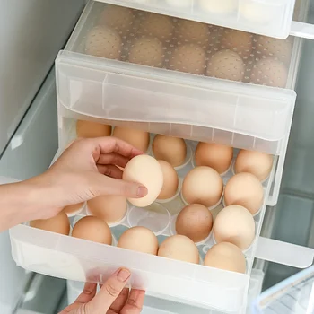 

60 Grids Storage Box Double-layer Drawer Type Transparent Egg Container for Refrigerator Kitchen