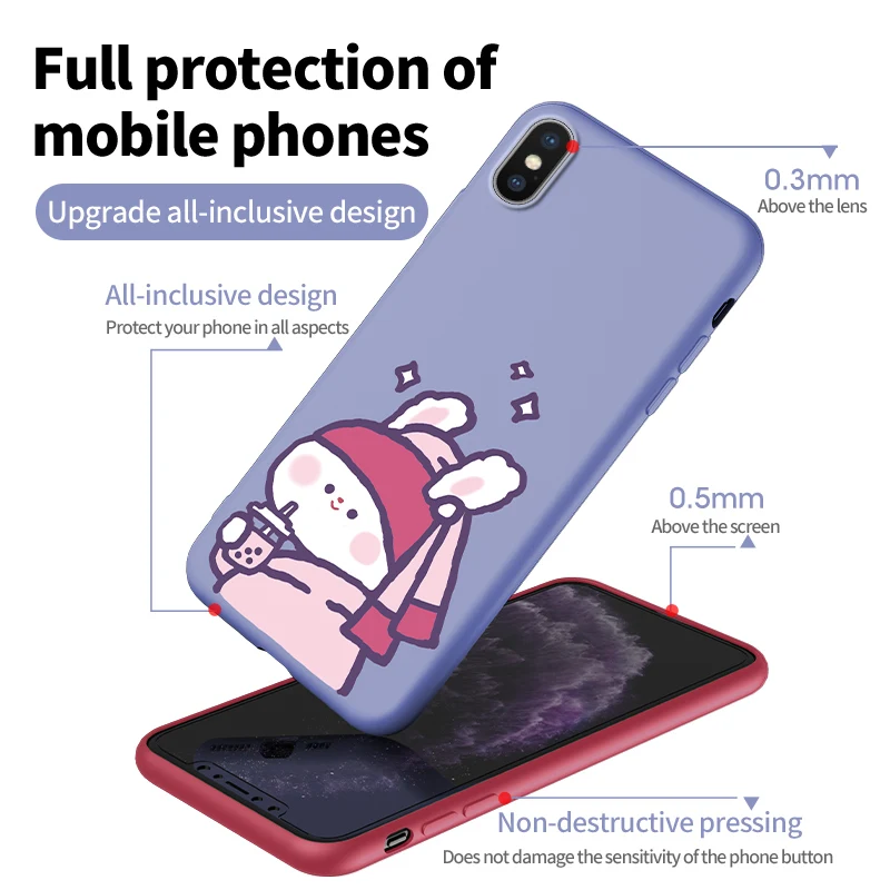 Милый мультяшный чехол для iPhone 6, 6 S, 7, 8 Plus, силиконовый мягкий чехол-бампер с кроликом для iPhone 11 Pro, XR, X, XS, Max, Funda Capa