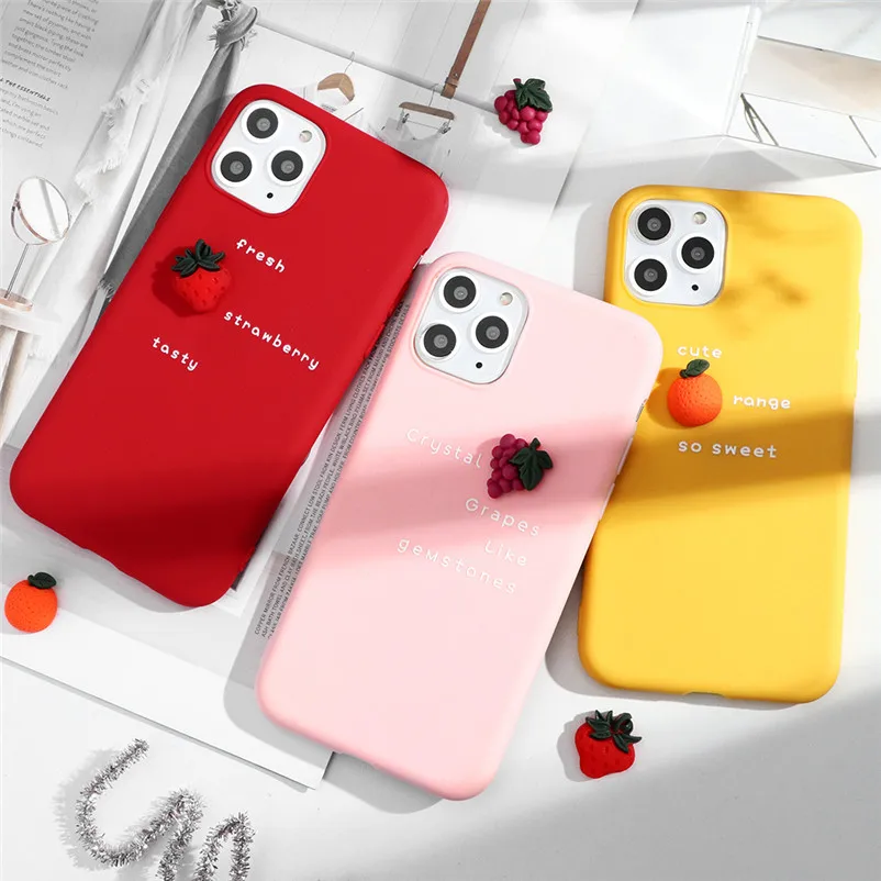 Симпатичный 3D чехол с фруктами и клубникой для iPhone 11 12 Pro Max XS XR X 5 5S SE 2020 6 6S 7 8 Plus