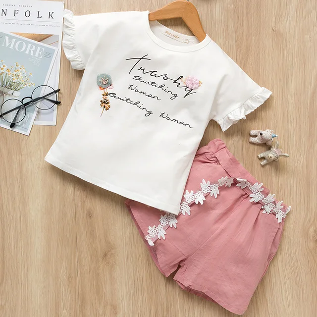 Bear Leader/комплект одежды для девочек; коллекция года; комплект летней детской одежды; костюм для девочек с рисунком вишни; Топ для маленьких девочек+ шорты; Детский комплект - Цвет: AX695  pink