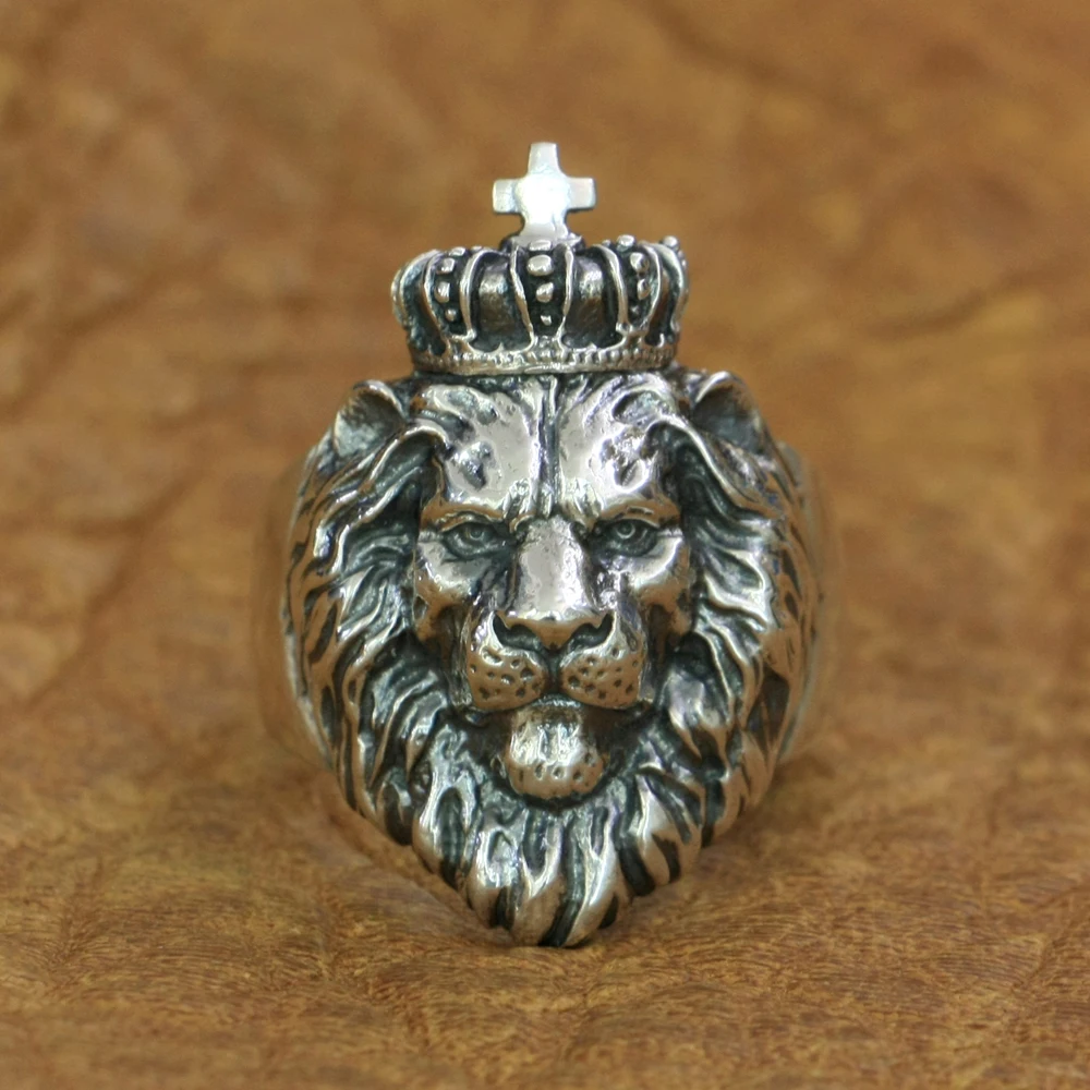 

LINSION 925 Sterling Silver Lion King Ring Mens Biker Punk Animal Ring TA190 US Size 7~15