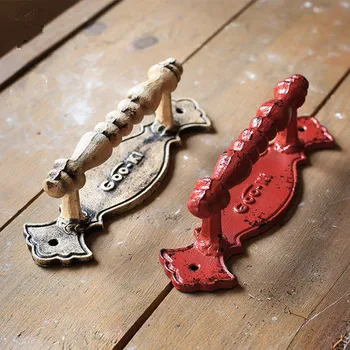 

Vintage retro wooden door handle archaize barn sliding door push door knobs and Handles red iron European antique door handle