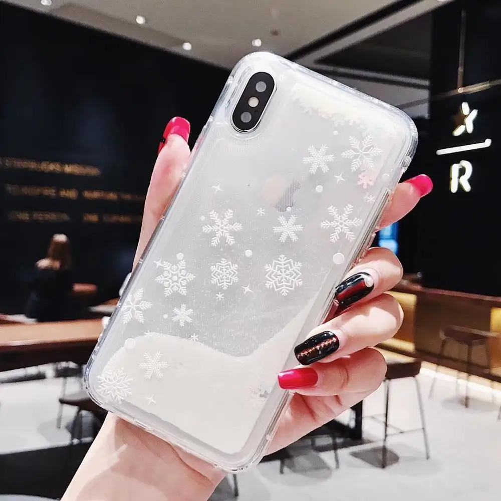 Блестящий чехол для телефона с рождественским рисунком для iphone 11, 7, 8 Plus, 11Pro, XS MAX, чехол с динамическим жидким зыбучим песком, чехол для телефона s, Блестящие Блестки - Цвет: Прозрачный