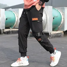Черные штаны для бега в стиле хип-хоп, мужские спортивные штаны, штаны-шаровары с несколькими карманами и лентами, мужские повседневные уличные весенне-осенние брюки-карго