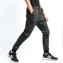 Зимние Утепленные камуфляжные кожаные штаны мужские армейские зеленые молнии Большие размеры 33 34 36 хип-хоп