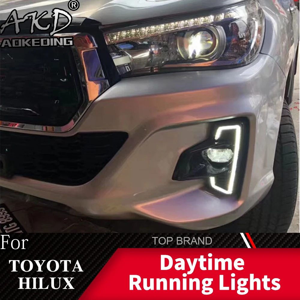 

2PCS LED Daytime Running Light For Toyota Hilux Revo Rocco 2018 2019 Yellow Turn Signal Function 12V Car DRL Fog Lamp Decoration