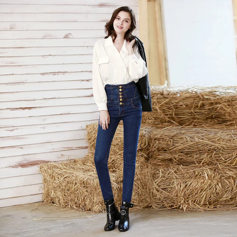 

2020 Spring Women's High Waist Boyfriend Skinny Jeans Woman Mujer For Large Size Corset Pants Tight Feet Pencil Pants Women