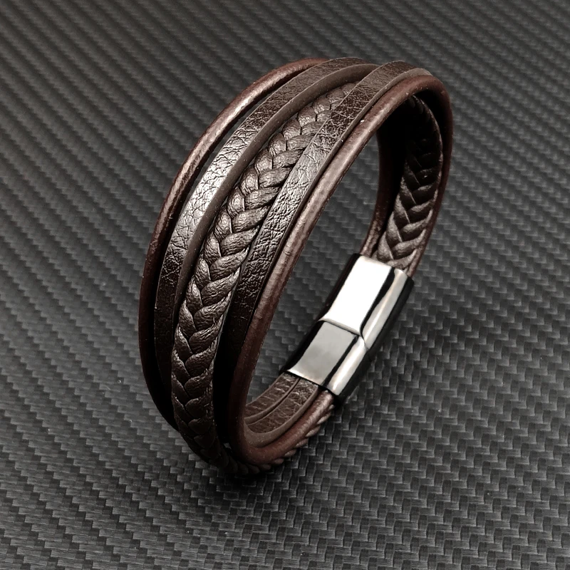 Woven Multi-layer Coffee-colored Leather Bracelet - Image 5