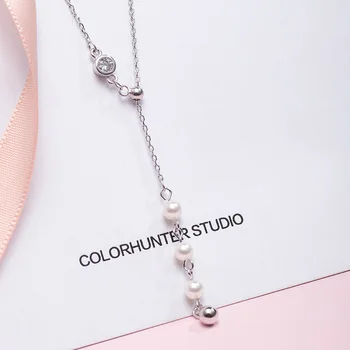 

Cubic Zirconia Necklaces & Pendants Real 925 Sterling Silver Necklace For Women Fashion Tassel Pearl Fine Jewelry Simple 925-67