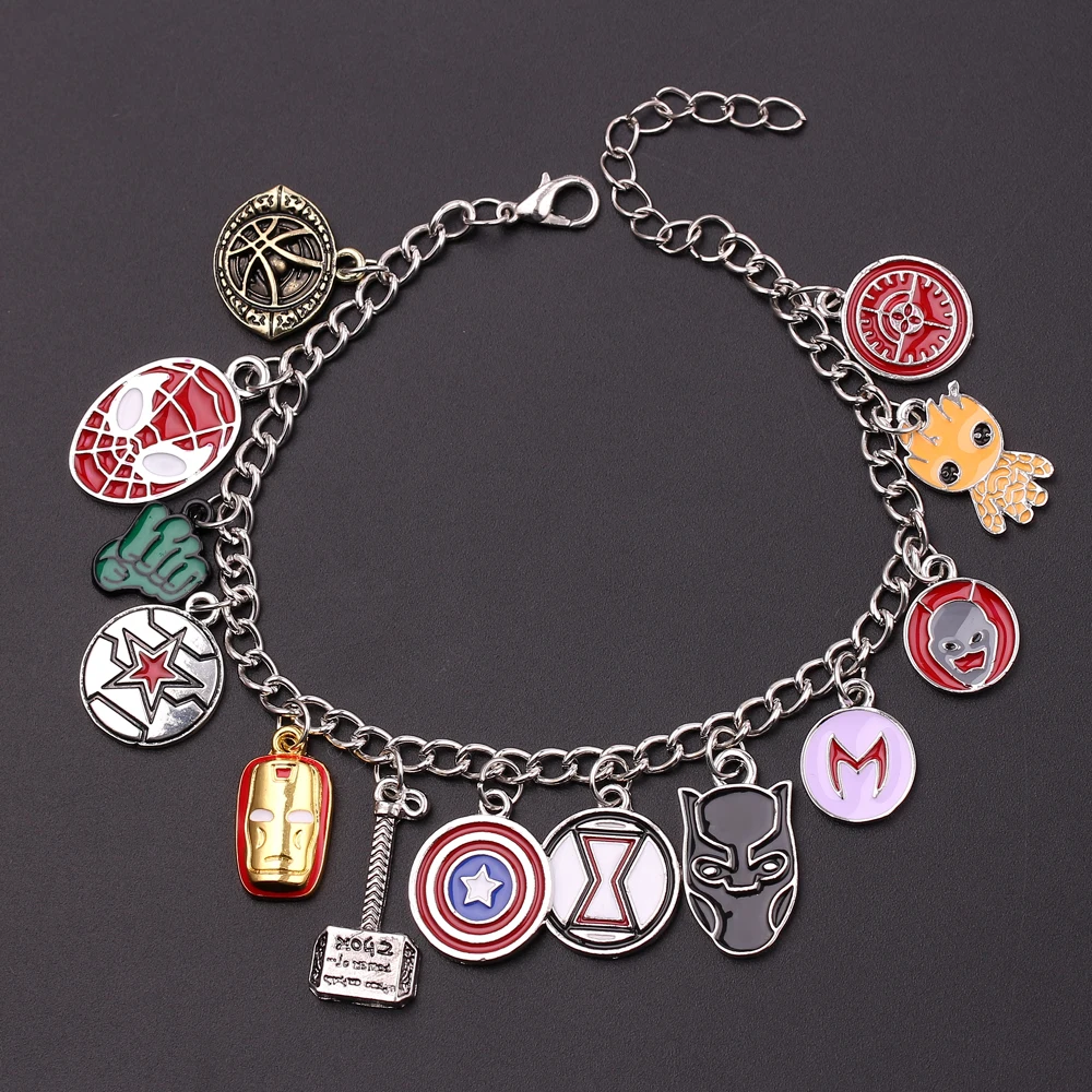 Marvel Superhero Bracelet Black Panther Spiderman Doctor Strange Groot Thor'S Hammer Accessori Ciondolo Bracciale Regalo Gioielli