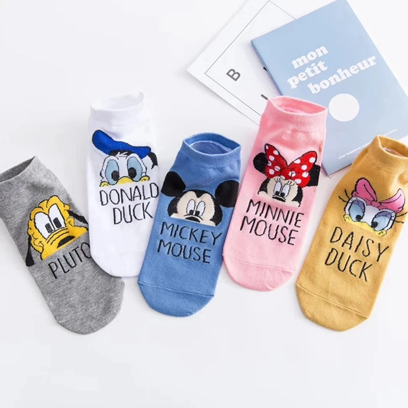 Women Socks 10pc = 5 pairs Mickey mouse Cartoon Summer Invisible cotton Ankle Socks Size 35-41