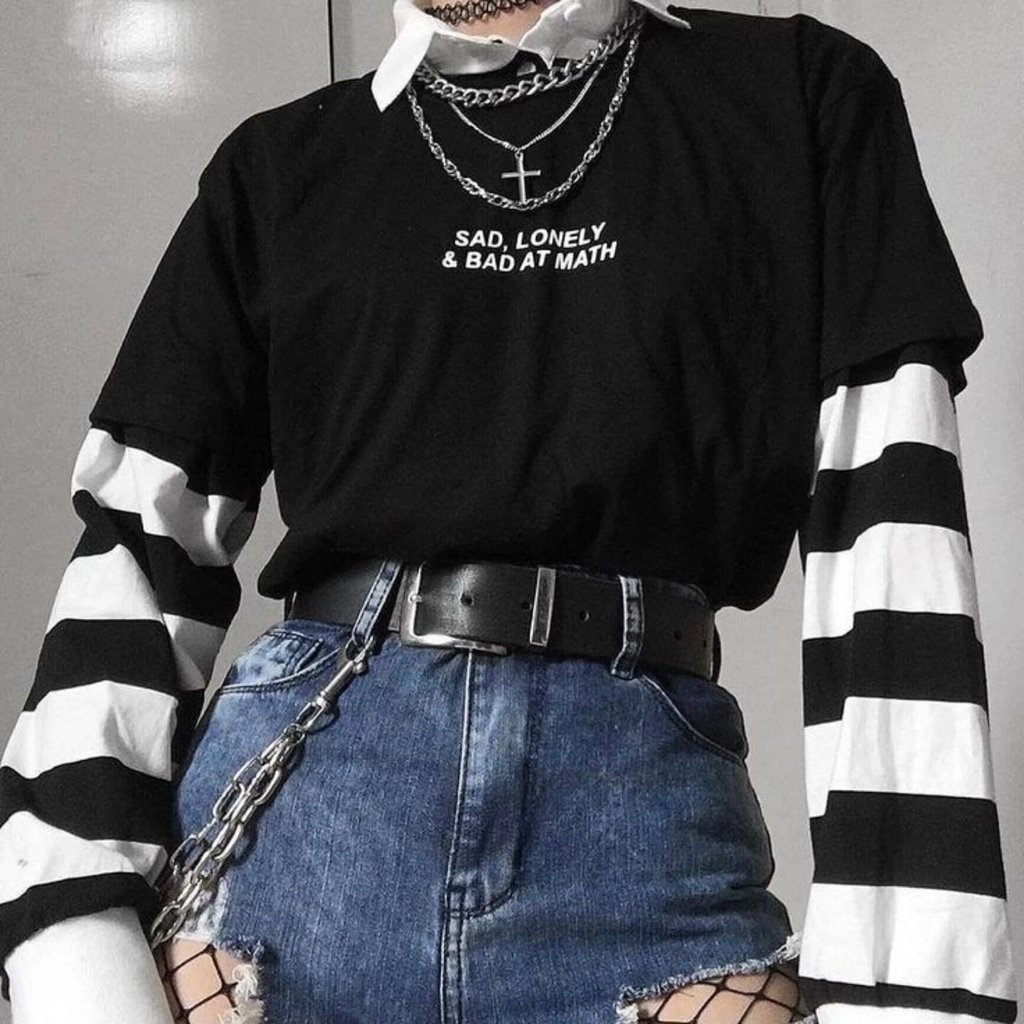 gótica Grunge para ropa de mujer, Vsco E Girl, atuendo Grunge japonesa, tops vintage R181|Camisetas| - AliExpress