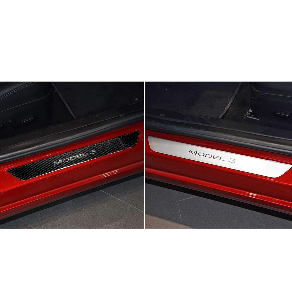 Replacement For Tesla Model 3 4pcs/set Door Sill Protector Door Steps Protective Cover Trim Carbon Fiber Sticker