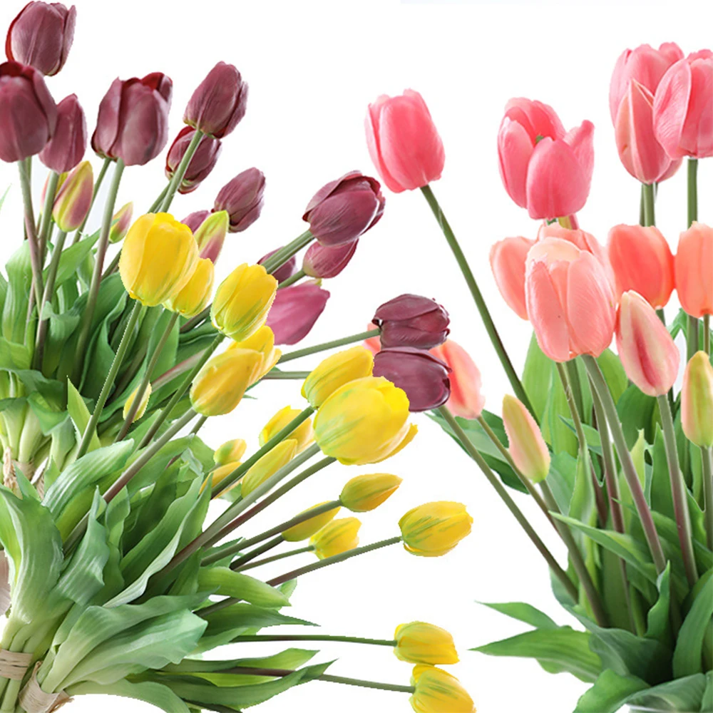 5Pcs bunch Artificial Tulips Flower For Home Wedding Decoration Bride Hand Flowers Real Touch Soft Silicone Tulip flores Decor 5