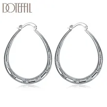 DOTEFFIL 925 Sterling Silver Pattern Charm Circle Hoop Earrings Women Party Gift Fashion Wedding Engagement Jewelry