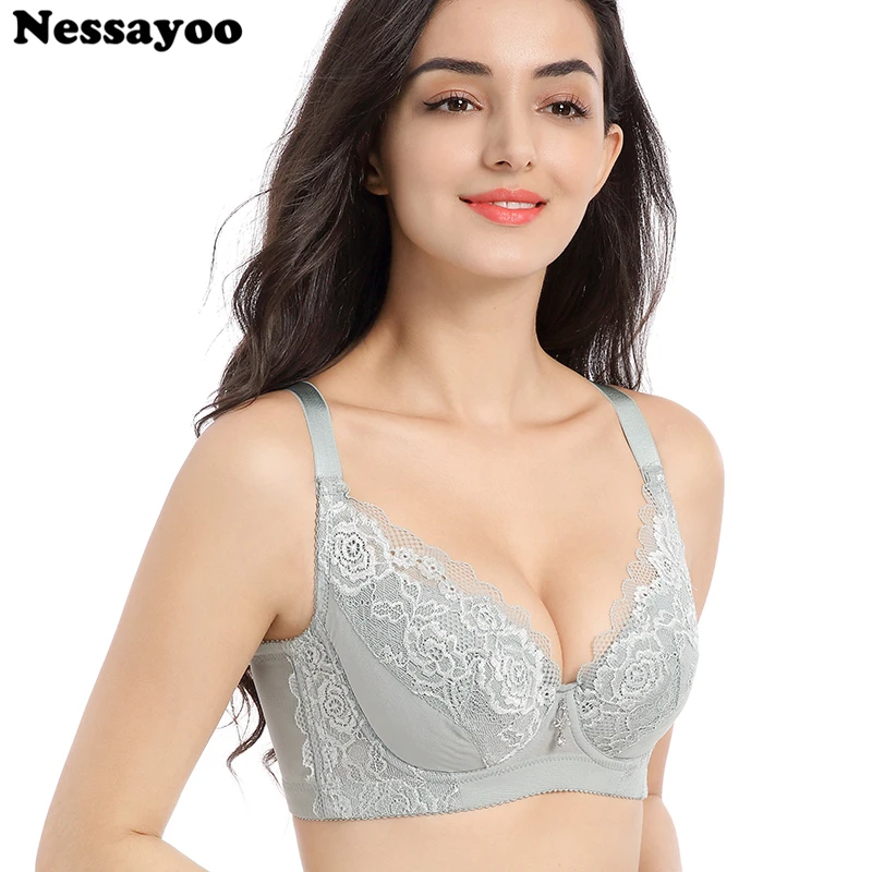 Plus Size Bras Sexy Lace Women's Push Up Bra Lingerie Brassiere 34-40 C D  3/4 Cup Ultra-thin Underwire Bralette Female Underwear