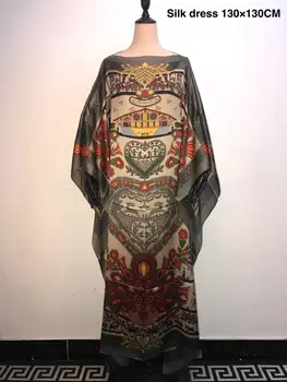 

Fashion Middle East Style printed Silk kaftan lady long dresses free Size Abaya Dubai Muslim Dresses African dresses for women