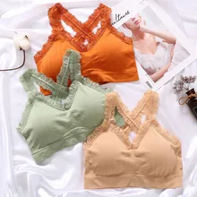 Женские кружевные топы, Одноцветный топ на бретелях, бюстгальтер, нижнее белье, хлопковый топ-труба, женское нижнее белье со съемными мягкими чашечками