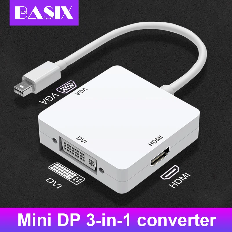 Mini DP в HDMI VGA DVI конвертер 3 1 Display Port адаптер кабель для MacBook Lenovo Microsoft mini DisplayPort|Кабели