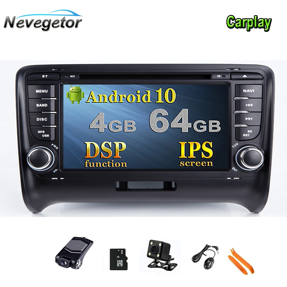 DSP ips 4G 64G Android 10 2 DIN автомобильный DVD gps для Audi TT MK2 8J 2006 2007 2008 2009 2010 2011 2012 мультимедийный плеер радио