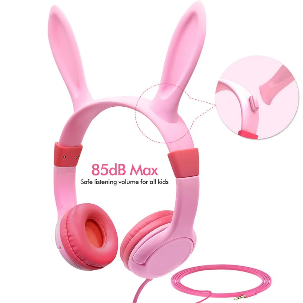 Kids Headphones Cute Rabbit Headset Headphones With MIC 81 85dB Child Safe Volume Headset For Smartphone Support Share