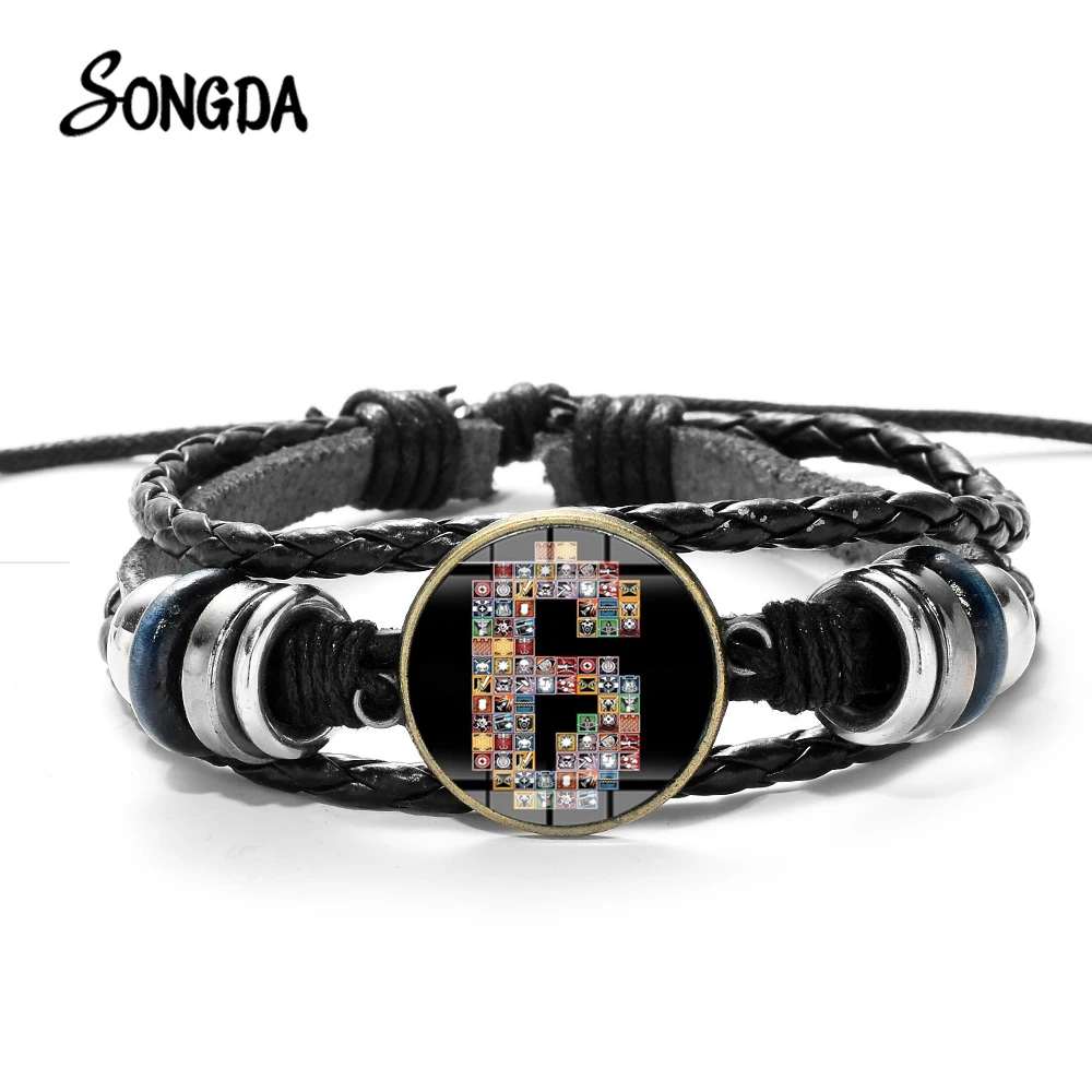 SONGDA, горячая Распродажа, браслет с логотипом игры Six Siege 6, рисунок с символом, фигурка косплей, стеклянный Панк Плетеный Кожаный Браслет