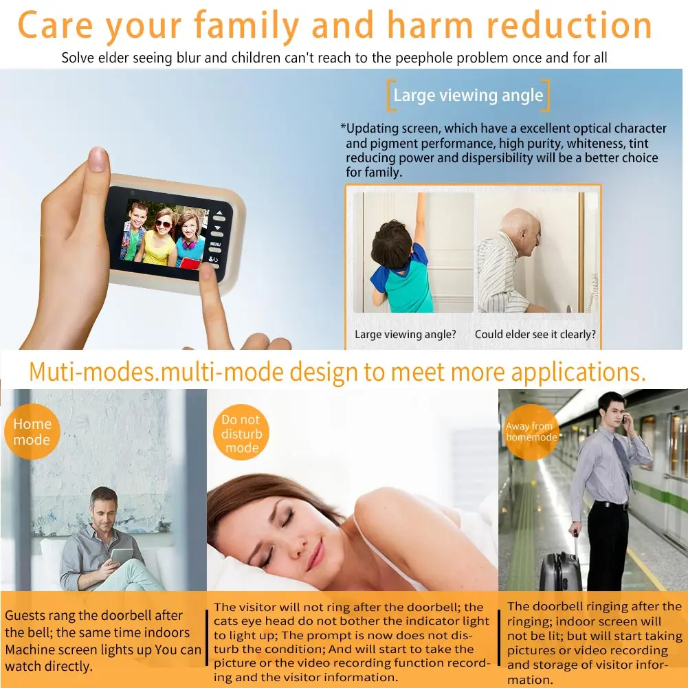 

Smart Visual Doorbell 2.4inch Peephole Viewer Night Vision PIR Motion Detection Security Door Eye Hi 888