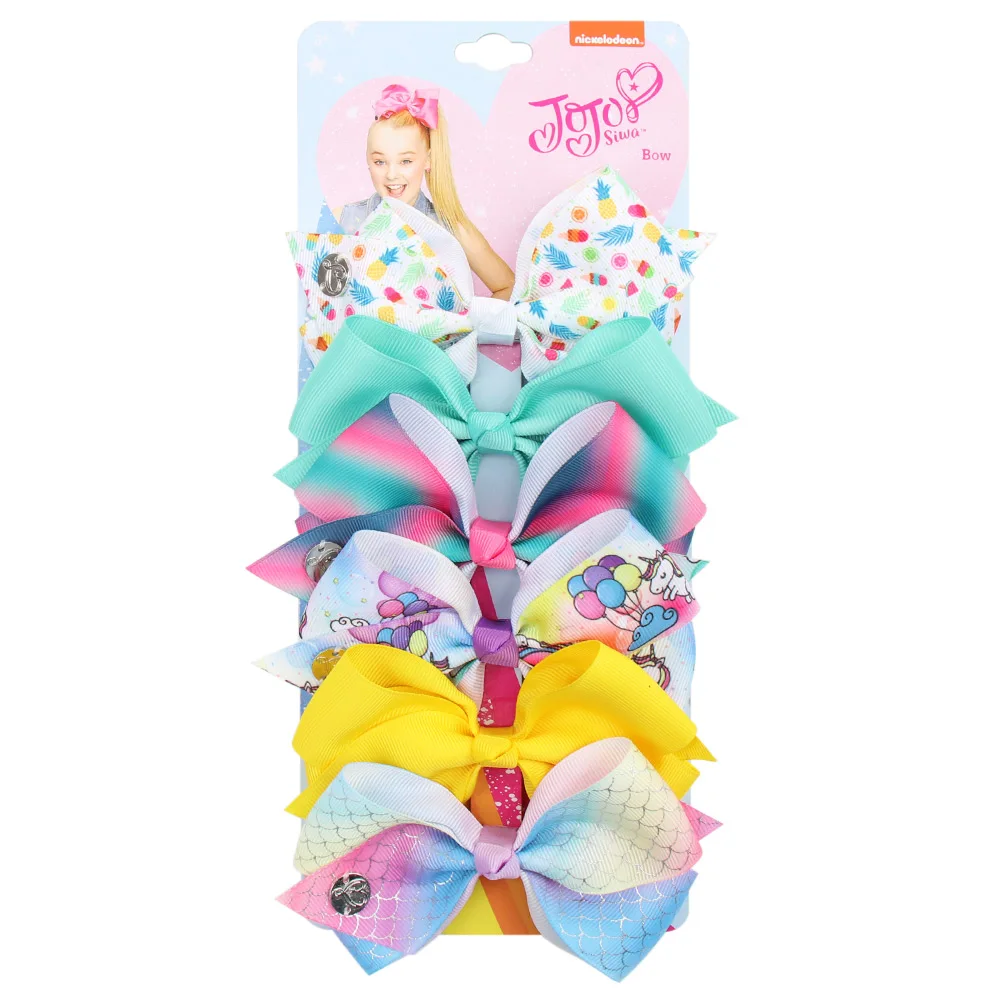 9 6 шт./компл. Jojo Siwa JOJO банты с радужным принтом узел лента бант для девочек ручной работы Изысканная заколка для волос Детские аксессуары для волос - Цвет: 9