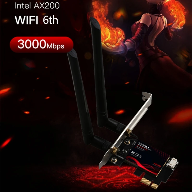 

PCIe WiFi 6 Card Bluetooth 5.0 3000 Mbps AX200 Dual Band 5.GHz/2.4GHz MU-MIMO PCIE Wireless Network Card for Desktop