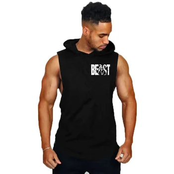 

Beast letter printing bodybuilding stringer tank top men High quality cotton fitness vest muscle guys sleeveless hoodies vest