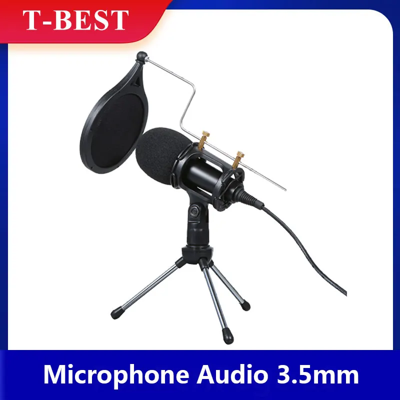 Wired Condenser Microphone Audio 3.5mm Studio Mic Vocal Recording KTV Karaoke with Stand for PC Phone | Электроника