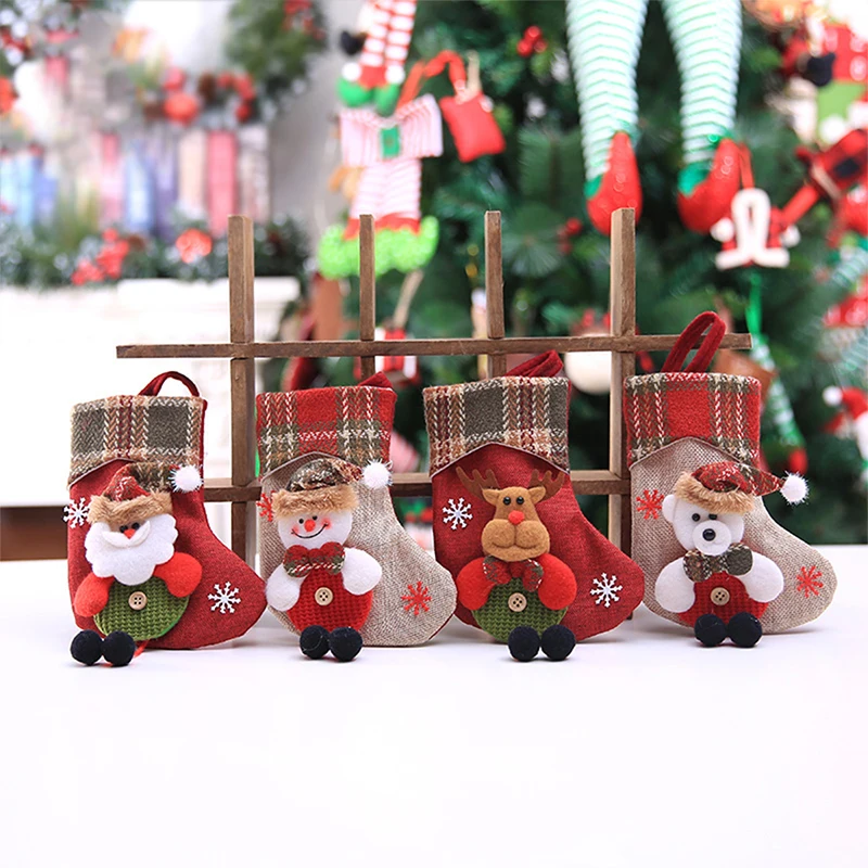 

5pc/set Christmas Stocking Mini Sock Santa Claus Candy Gift Bag Xmas Tree Hanging Decor drop shipping