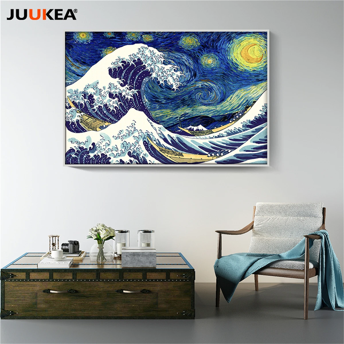 HD Vincent van Gogh Starry Sky Ukiyoe Hokusai's The Great Wave Canvas