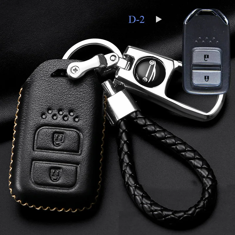 D-black Чехол для ключей автомобиля из коровьей кожи черного цвета для Honda Civic City XRV CRV URV Accord Odyssey VEZEL CRIDER AVANCIER/металлический брелок для ключей - Название цвета: D-black