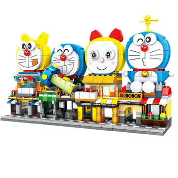 

4pcs Anime Cartoons Doraemon Shop Store Street View Building Blocks Kit Bricks Classic Movie Model Kids Toys For Children Gift
