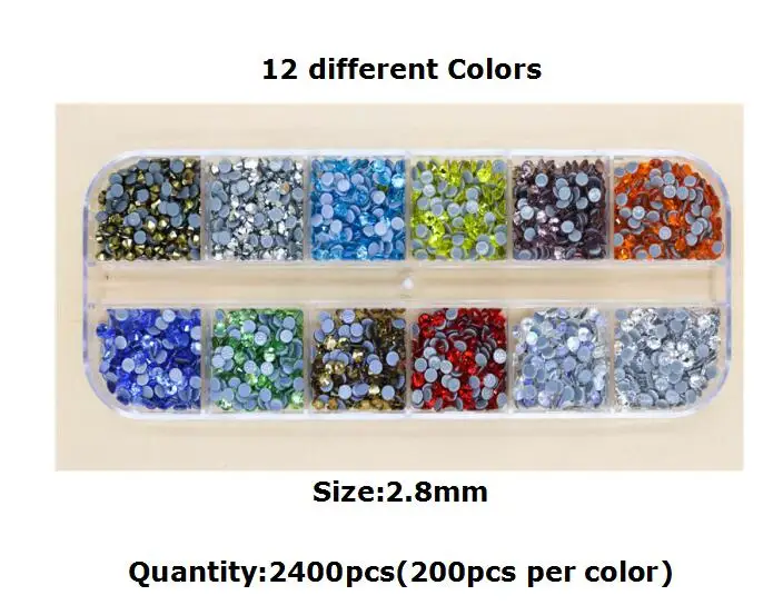 12grids 2400Pcs/box Mix Hot Fix Rhinestones Set/ EU/US PLUG Hotfix Applicator Crystal Glass Rhinestone Iron-on Strass Decoretion 