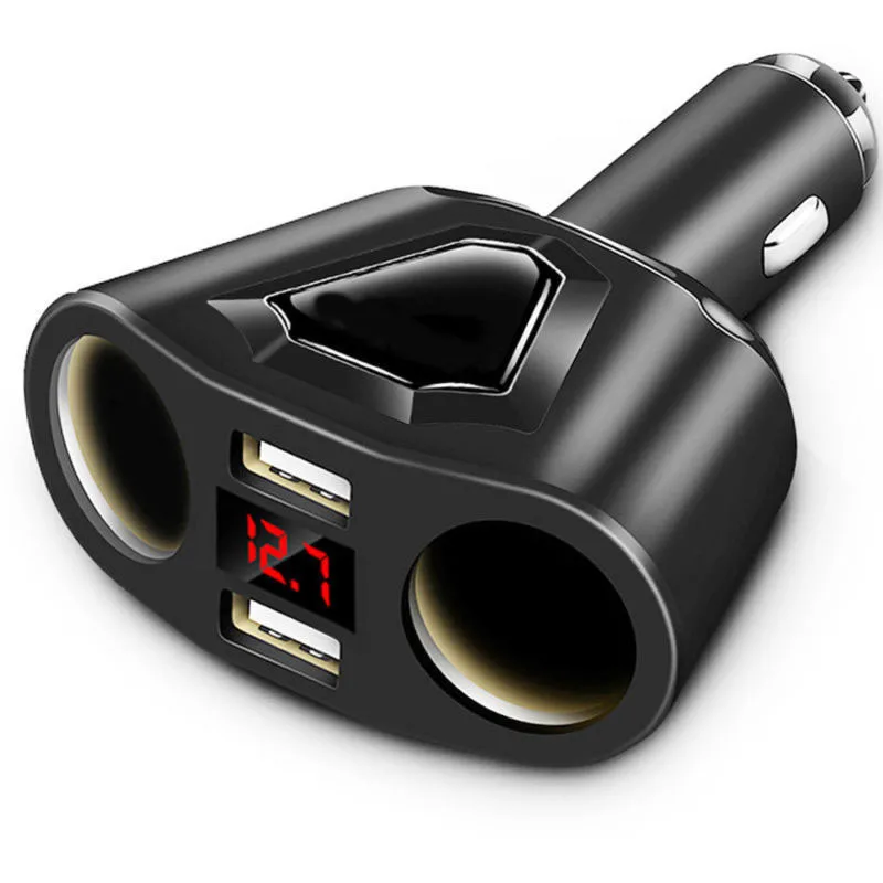 Tkey устройство для автомобиля с двумя портами USB Зарядное устройство 2-портовый автомобильного прикуривателя светодиодный Многофункциональный зарядки телефона Unversial для iphone Xiaomi и huawei - Тип штекера: Black Universal