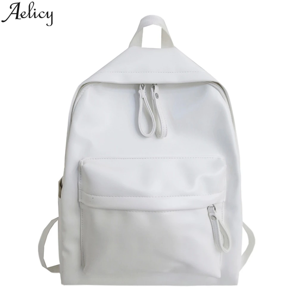 

Aelicy Solid Classic Leather Outdoor Backpacks Students College Schoolbag Women's Versatile Zipper Square Shoulder Bag Female