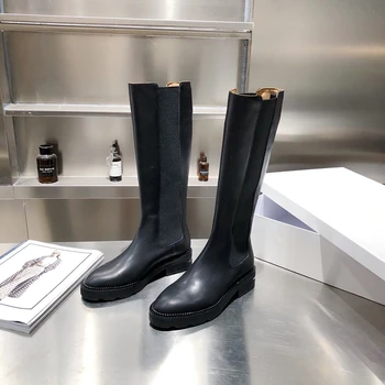 

Long Boots 2020 Autumn Winter Warm Quality Geniune Leather Women Knee High Boots Runway Slip On Riding Long Boots Shoes Woman