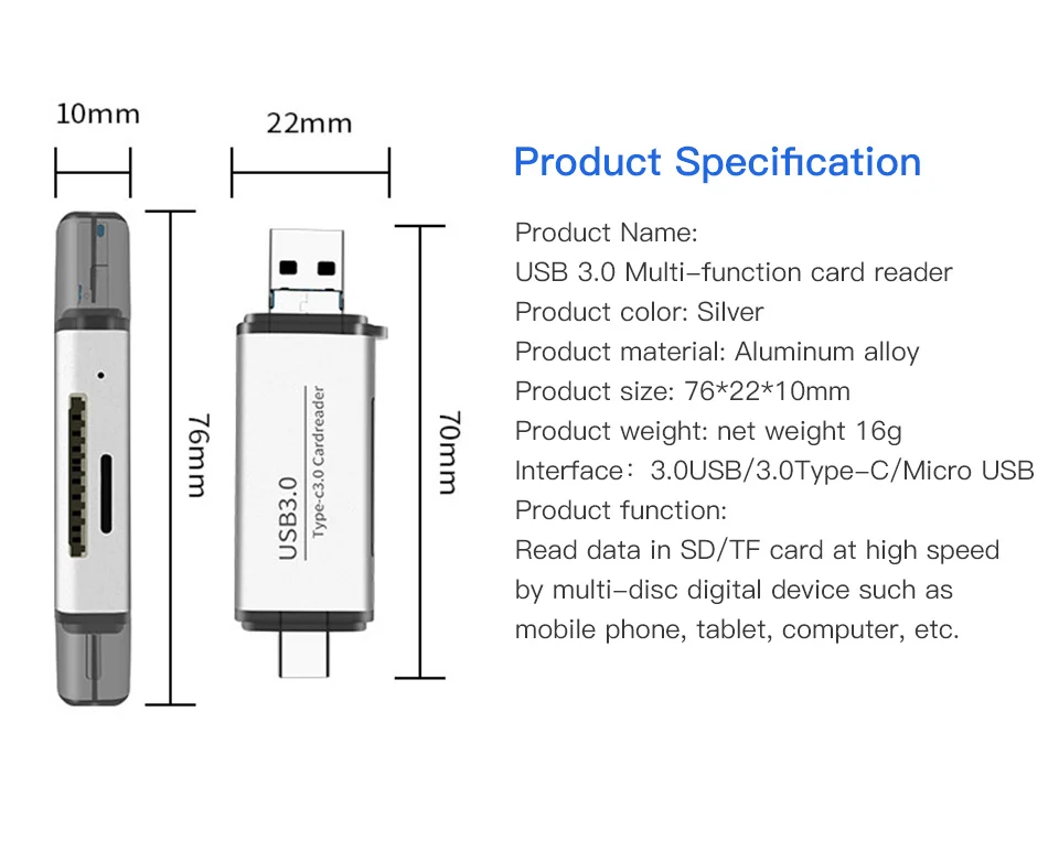 KUULAA Тип C OTG кард-ридер с USB женский интерфейс для ПК USB 3,0 чтение TF кард-ридер адаптер Компьютерные аксессуары