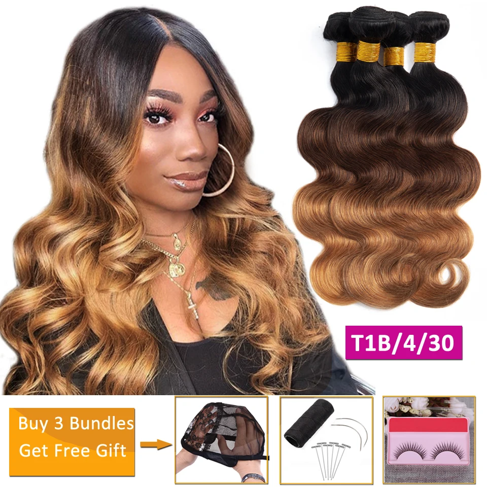 T1B/4/30 rubia ombre pelo humano ofertas de extensiones de la onda del cuerpo de mechones no remy extensiones de cabello brasileño peruano extensiones de pelo ondulado mechones