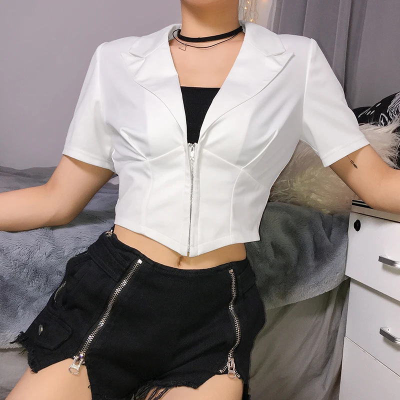 short sleeves Офисный женский белый элегантный короткий топ тонкое женское пальто Осень Зима Дикая куртка Модные вечерние повседневные приталенные пальто mujer - Цвет: short sleeves