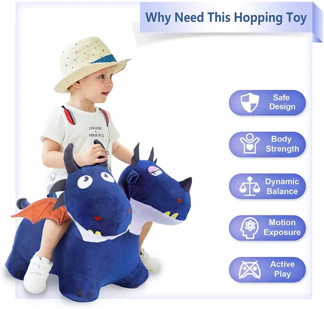 iPlay iLearn Ride on Two-headed Dragon Toy for Kids Plush Hopping Infalatable Horse Birthday Gift for Boy Girl Toddler 2