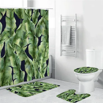

Green Tropical Plants Shower Curtain Bathroom Waterproof Polyester Shower Curtain Leaves Printing Curtains for bathroom shower