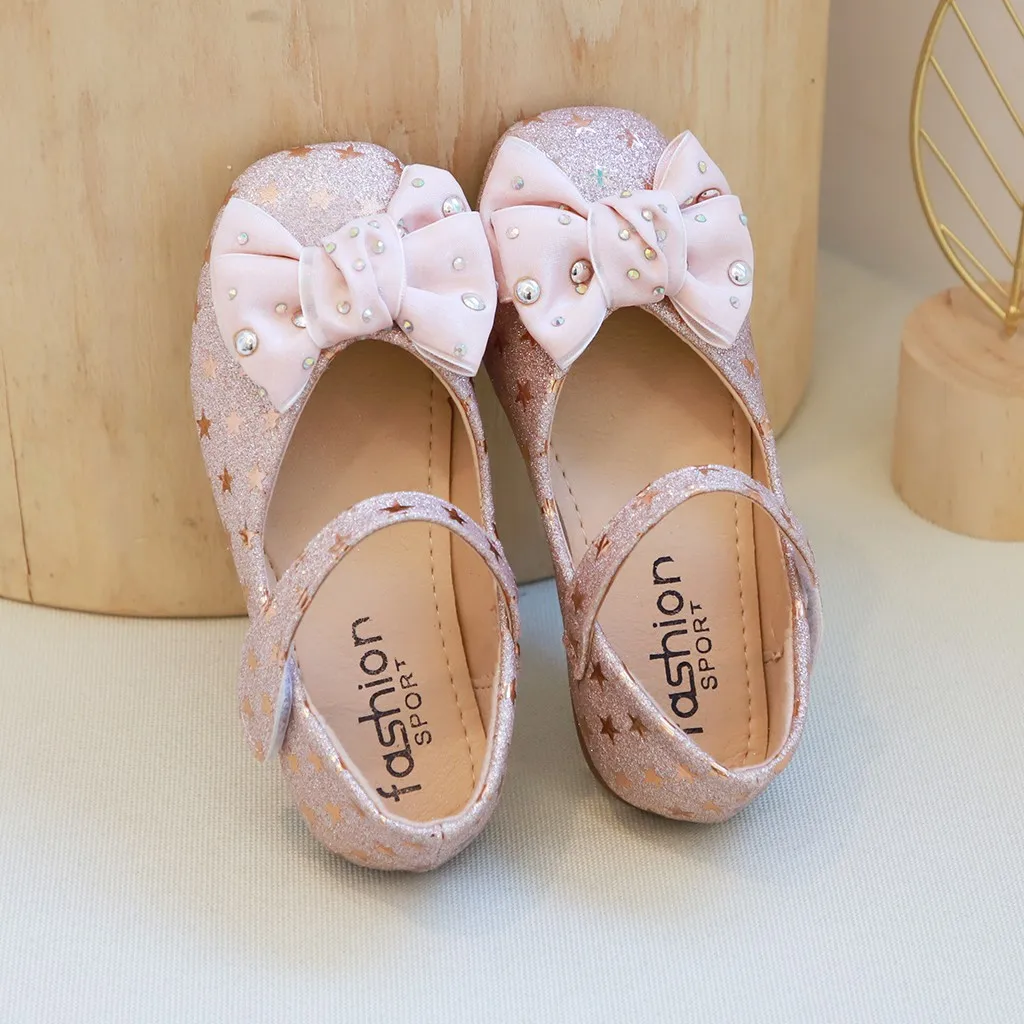 Дети Dhoes Chaussure Enfant детская обувь для девочек бант с кристаллами звезда Bling Блестки Одиночная принцесса обувь HOOLER