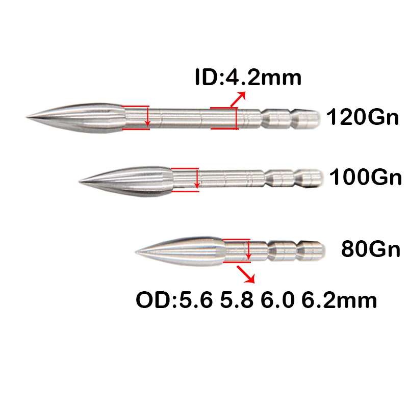 ID4.2mm OD5.6-6.2mm Archery Arrow Tips Points 80 100 120gr Broadheads for Carbon Shaft Compound Recurve Bow Hunting