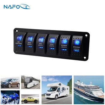 

6 Gang LED Marine Boat Rocker Switch Panel for Truck Boat Car Switch Panel Lighter Socket Circuit Breaker 12V 24V
