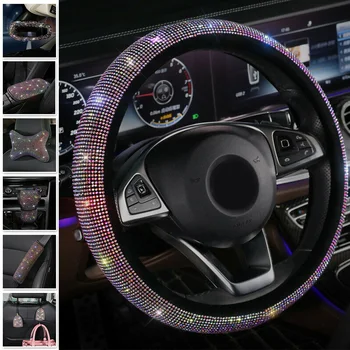 

Car Handrail Pad Handbrake Cover Shoulder Guard Decor Hook Decoration Steering Wheel Mat Kits Sparkle Rhinestone Accessory